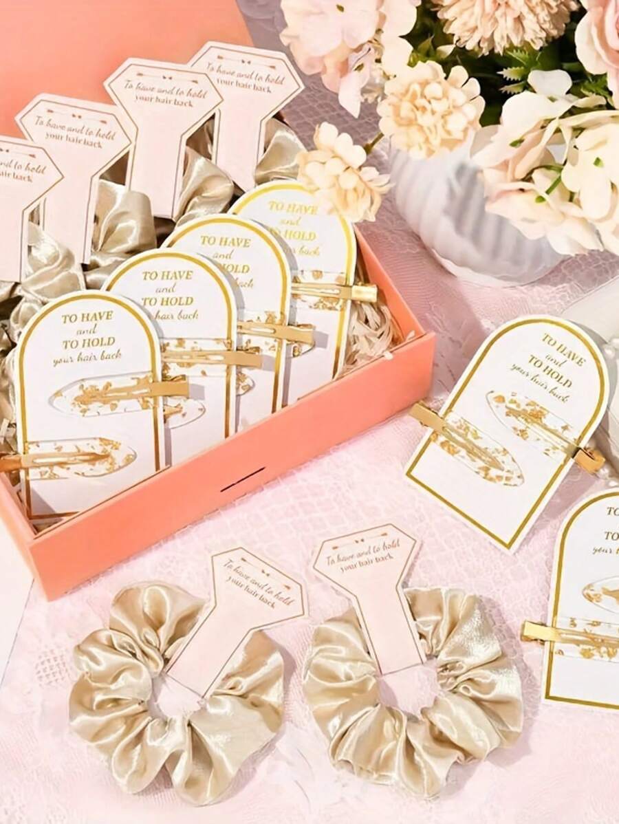 12Pcs Bride'S Proposal Gift, Bride'S Hair Clip, Bride'S Curly Hair Without Cream, Golden Glitter Hair Clip, Bride'S Gift, Silk Satin Soft Makeup Hair Accessory, Bride'S Wedding Favorite Female, Champagne, Best Gift - Multicolor - View 1