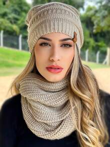 Conjunto Unissex  Gorro e Cachecol Tricot Infinito Macio Lã Tendencia Inverno Moda