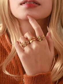 女士定制名字戒指，不锈钢饰品，可定制多个名字的不锈钢开口可调节戒指，情侣名字戒指，可定制2-3个名字，情人节情侣礼物，送给爱人、家人、朋友、父母的定制礼物，情人节、母亲节礼物，夏季饰品，女士沙滩配饰 - 金色 - 查看 10