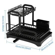 Multifunctional 2 Tier Dish Drying Rack, Space-Saving Dish Rack With Drainboard & Utensil Holder Cutting Board Holder For Kitchen Counter - Black - View 2