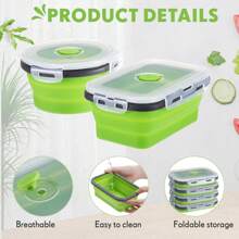 1 pieza Fiambrera plegable de silicona, recipiente de almacenamiento de alimentos con tapa sellada, conjunto de recipiente plegable con ventilación para mantener los alimentos frescos, a prueba de microondas, recipiente de almacenamiento de alimentos, utensilio de cocina