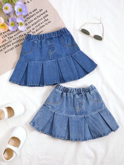 2 件套女孩甜美休闲百褶裙裙子，夏季