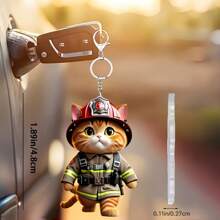 1 个高品质 2D 亚克力火猫钥匙扣 - 汽车爱好者的完美礼物、节日挂饰、墙壁、车镜配件 - 非电动 - 彩色 - 查看 2