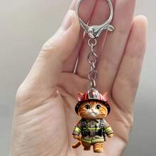 1 个高品质 2D 亚克力火猫钥匙扣 - 汽车爱好者的完美礼物、节日挂饰、墙壁、车镜配件 - 非电动 - 彩色 - 查看 3