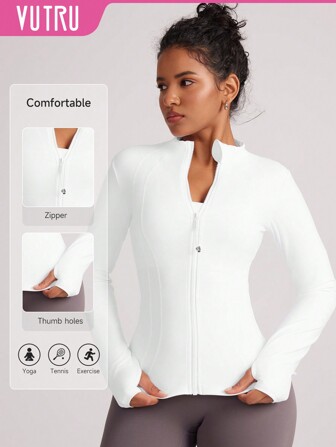 VUTRU VUTRU Women's Fitted Athletic Jacket With Thumb Holes And Stand Collar