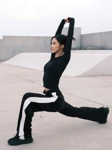 Damen Yoga Langarm atmungsaktives Oberteil, Rundhals Slim Fit Sportbekleidung, geeignet für Outdoor und Fitnessstudio, modische Lauf- und Fitnessbekleidung