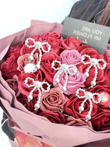 5 sztuk - ręcznie tkana perłowa kokarda, rękodzieło w kształcie serca DIY, dekoracja w postaci sztucznej perły, łańcuch koralikowy, artykuły imprezowe, bukiet róż, akcesoria do aranżacji, przyjęcia świąteczne i dekoracje kwiatowe DIY