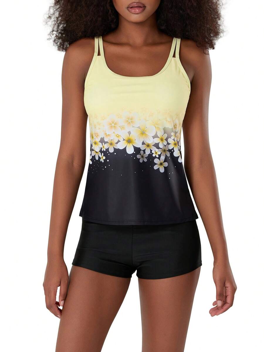 Women's Tankini Sets Summer Floral Print Tank Top With Shorts Swimsuits Two Piece Bathing Suits