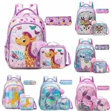 3PCS School Bags For Girls Children's Backpack For Elementary Students Kids Cute Backpack Set With Lunch Bag - Multicolor - View 1