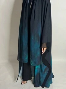 1 Chiếc Áo choàng Abaya in họa tiết hoa nhuộm loang đơn giản thời trang dành cho nữ thể hiện sự thanh lịch của Trung Đông, Áo choàng Abaya thanh lịch phù hợp với cuộc sống hàng ngày và lễ hội, Kaftan khiêm tốn - Màu xanh bạc hà - Xem 1