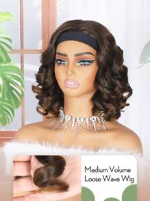 适合的短款波浪头带假发。优雅渐变巧克力棕色波浪卷发头带假发，合成假发，配有柔软的黑色头带，高温纤维，适合日常和派对佩戴 - 彩色 - 查看 7