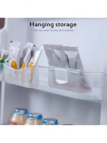 2pcs Hanging Fridge Storage Box, Transparent Wall-Mounted Organizer Bin For Spice Bags And Small Items, Plastic Material, Safe Non-Contact With Food