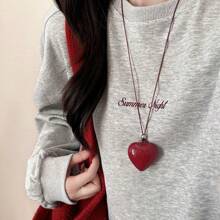 Collar con colgante de corazón rojo y cordón de cera, con corazones negros y marrones, accesorio de moda, regalo para el Día de San Valentín