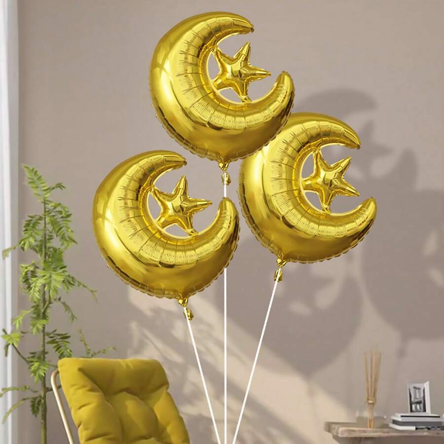 1 Set 4pcs Eid Al Adha Mubarak Foil Balloon Moon & Star Party Decoration