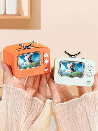 Tryckbar kreativ retro TV-tandpetarelåda hushålls multifunktionell high-end vardagsrum skrivbords-tandpetare förvaringslåda