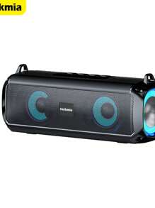 ROCKMIA Enceinte Bluetooth sans fil avec lumière RGB respirante, caisson de graves, stéréo à faible latence, design portable avec sangle, prend en charge AUX/USB/Carte TF/charge Type-C/radio FM, convient pour intérieur, extérieur, maison, plage, voyage, ordinateur, fête, cadeau de vacances