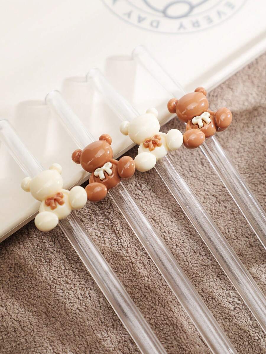 1/2 件可重复使用的熊形耐热玻璃吸管，适合饮用果汁、奶茶、咖啡和冷饮。可弯曲吸管适合返校、礼物、圣诞节、情人节、新年、生日等场合