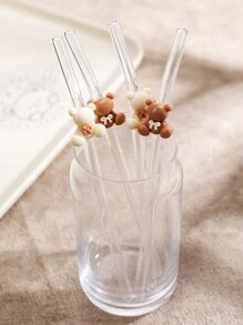 1/2 件可重复使用的熊形耐热玻璃吸管，适合饮用果汁、奶茶、咖啡和冷饮。可弯曲吸管适合返校、礼物、圣诞节、情人节、新年、生日等场合