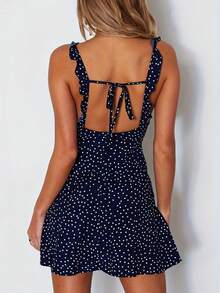 Women's Casual Elegant Polka Dot Spaghetti Strap Mini Dress, Sleeveless Backless Flared Short Dress, Summer
