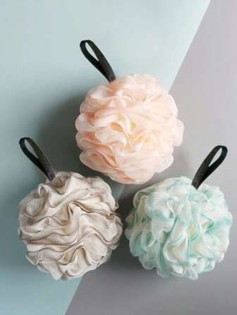 Lujoosa esponja de baño con diseño floral de 3 colores, suave y adorable bola de baño para exfoliar, accesorio para bañera