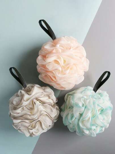 3-Color Floral Luxury Large Shower Loofah, Soft Cute Bathing Ball Girl Exfoliating Sponge Bathtub Accessories