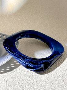 优雅蓝色树脂手链，性感大胆的不对称袖口手镯，适合日常佩戴