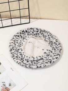 1 pièce Béret en tricot rétro sexy et moelleux avec imprimé léopard bicolore pour femme. Chaud pour l'automne, convient pour une sortie quotidienne et pour assortir - Imprimé léopard en peluche - Voir 11