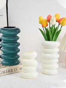 1 Pc Plastic Vase, Solid Color Flower Vase, Unbreakable Vase For Flower Arrangement, Creative Shaped Dry Flower Container, Large Capacity Planter, Multipurpose Flower Stand, Seedling Planter, Reusable And Durable, Suitable For Living Room, Bedroom, Kitchen, Bathroom, Outdoor, Party, Office, Banquet, Exhibition, Meeting, Fresh And Artificial Flowers Like Tulips, Roses, Succulents, Lilies Etc.