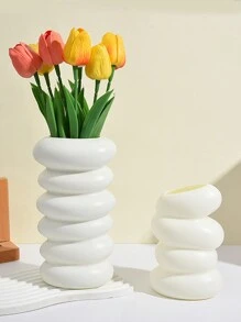 1 Pc Plastic Vase, Solid Color Flower Vase, Unbreakable Vase For Flower Arrangement, Creative Shaped Dry Flower Container, Large Capacity Planter, Multipurpose Flower Stand, Seedling Planter, Reusable And Durable, Suitable For Living Room, Bedroom, Kitchen, Bathroom, Outdoor, Party, Office, Banquet, Exhibition, Meeting, Fresh And Artificial Flowers Like Tulips, Roses, Succulents, Lilies Etc.
