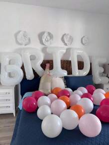 5pcs 16inch White Foil "BRIDE" Letter Balloons Set, Suitable For Bridal Room Decoration, Wedding Venue Decor, Bachelorette Party Photo Props