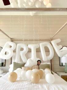 5pcs 16inch White Foil "BRIDE" Letter Balloons Set, Suitable For Bridal Room Decoration, Wedding Venue Decor, Bachelorette Party Photo Props