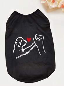 1 pieza Chaleco sin mangas para mascotas perros/gatos, con estampado de letras, ropa delgada y transpirable de verano para perros/gatos, adecuado para caniche, terrier, pug, etc. - Negro - Ver 4