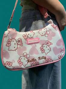 Sanrio 1 pieza Monedero con correa, bolso bandolera, monedero, bolso de mano de personaje de anime Kitty Cat con licencia oficial de Sanrio Hello Kitty, estilo de dibujos animados delicado y kawaii