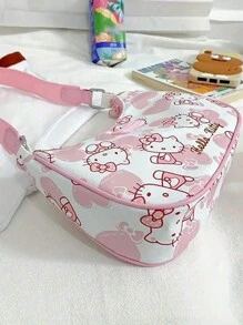 Sanrio 1 pieza Monedero con correa, bolso bandolera, monedero, bolso de mano de personaje de anime Kitty Cat con licencia oficial de Sanrio Hello Kitty, estilo de dibujos animados delicado y kawaii
