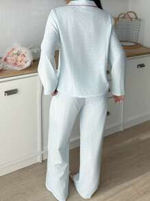 Sanrio 2pcs Hello Kitty Women's Plaid Print Button Front Long Sleeve Pajama Top + Drawstring Waist Long Pants Cute Sleepwear Set, Cozy Outfit, Fall Clothes