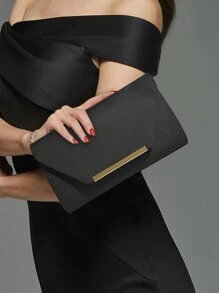 Bolso de embrague de ante de gran capacidad para mujer, bolso de noche negro, bolso de mano para baile de gala con cadena desmontable, adecuado para bodas, San Valentín y otras ocasiones, bolso de terciopelo - Negro - Ver 2