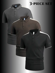 3 件装男士夏季 Polo 衫，时尚领短袖休闲商务 Polo 户外运动高尔夫上衣