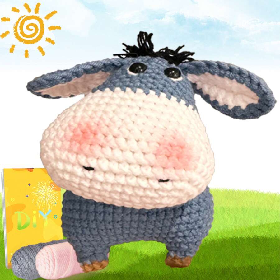 DIY 自制动物套装，情人节卡通驴毛绒套装钩针套装适合刚接触钩针工艺装饰的初学者，配有分步说明，指南清晰易懂，包括足够的纱钩配件（配件颜色随机） - 杏色 - 查看 1