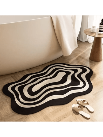 1pc Retro Checkered Carpet - Premium Plush Soft, Special-Shaped, Light Luxury, Simple, Black And White Striped Design (Handmade Measurement May Have 1-3cm Error)