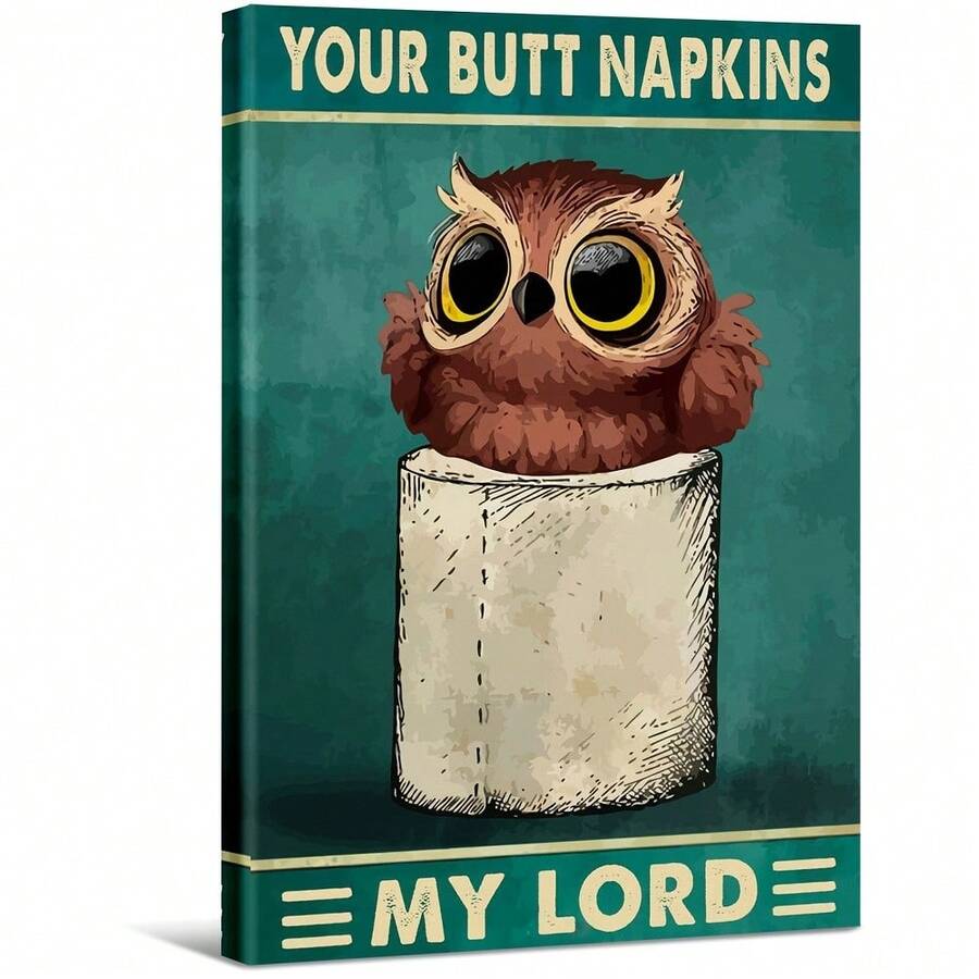 Owl In Toilet Paper Tube. Large Framed Wall Art Home Decor Canvas Painting- For Bedroom, Bathroom, Living Room, Office, Kitchen, Holiday Gift- 1pc