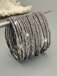 1 套闪亮水晶串珠网球手链，弹性黑色手链，适合女士 - 手鐲 - 查看 12