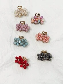 7pcs Valentine's Day Rhinestone Flower Design Claw Hair Clips, Colorful Crystal Small Flowers Ponytail Holder Hair Clips