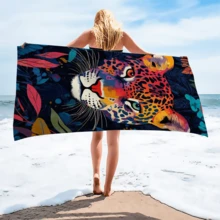 1 pièce Serviette de plage en fibre ultra-fine à motif de point, serviette de plage à séchage rapide, serviette absorbante pour la transpiration quotidienne, serviette de bain à impression numérique pour la plage, l'hôtel, la natation, les activités de plein air et la fitness. Grande serviette de bain