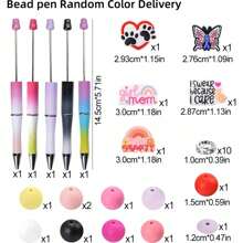 5 件套豪华硅胶串珠笔套件，卡通熊猫、考拉形状硅胶珠，各种款式硅胶焦点珠，多色珠子 DIY 套装，黑色墨水，适合女性办公室和学校（珠笔颜色随机） - DIY串珠筆套裝 - 查看 9