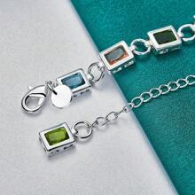 925镀银手链，镶嵌精美锆石链，水晶饰品，时尚女士结婚手链 - 銀色 - 查看 4