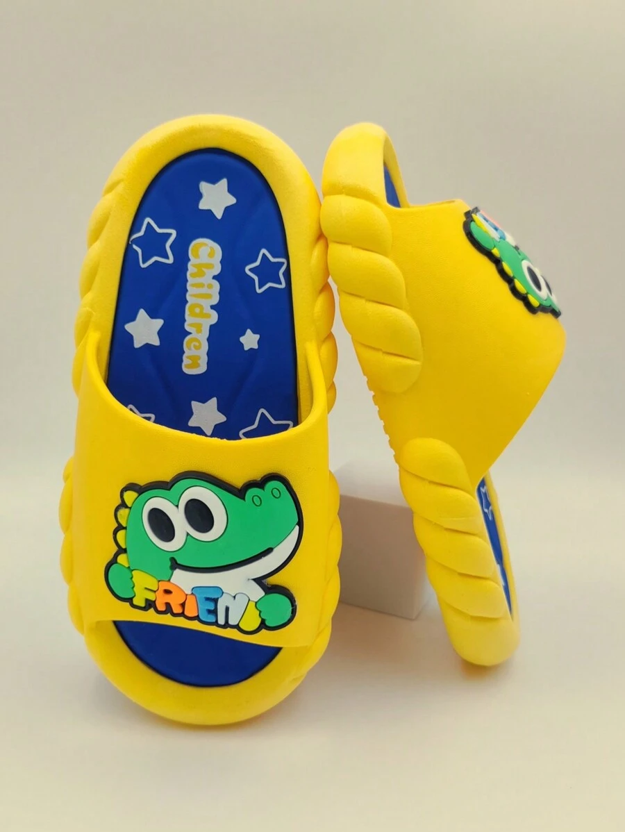 1 par de chanclas abiertas con diseño de dibujos animados para niños, hechas de PVC, cómodas y antideslizantes para interiores, exteriores, hogar, baño, verano