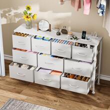 GIKPAL 10 Drawer Dresser For Bedroom, Dresser TV Stand With Power Outlets, Entertainment Center Chest Of Drawers For 55'' Long TV, Wide Fabric Dresser For Storage And Organization - PU trắng - Xem 6