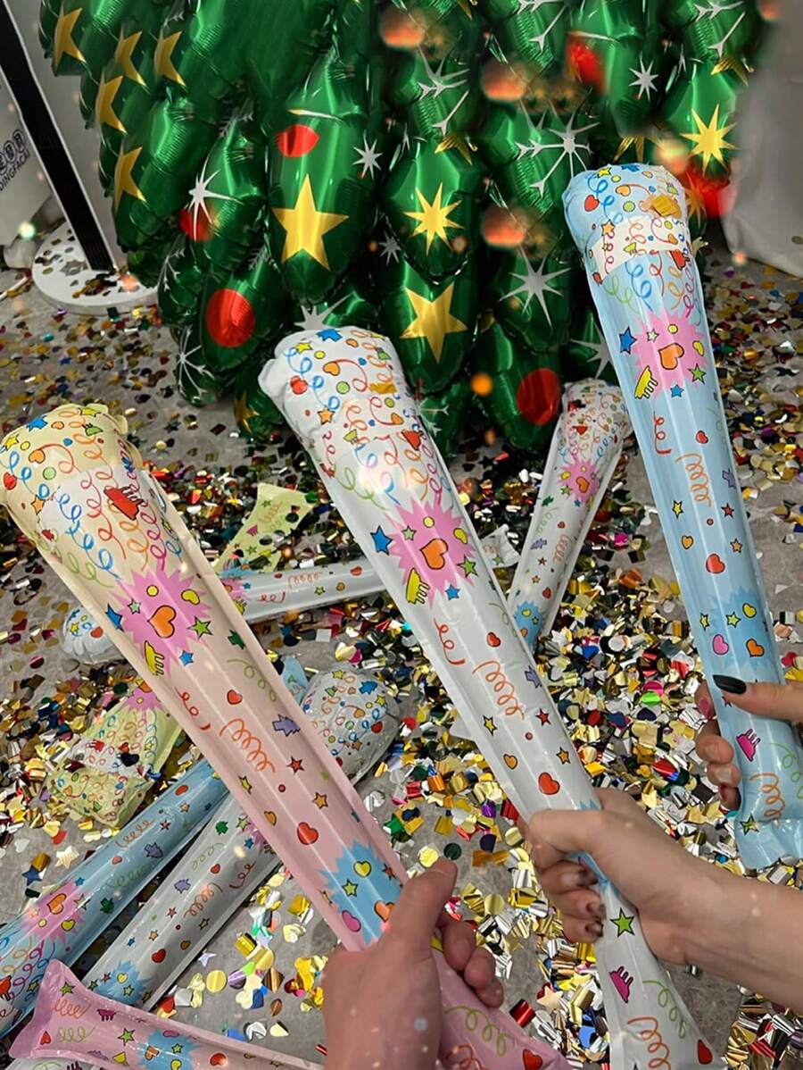6 peças - Tubo de Fogos de Artifício Inflável Automático de 33 cm, Balão de Confete, Vara de Fogos de Artifício, Pacote de Fogo de Artifício, Decoração de Festa de Aniversário, Casamento, Suprimentos para Festa - Cores e Estilos Aleatórios