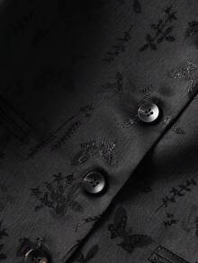 1 件女士优雅花卉 V 领背心，短袖涤纶西装外套，带仿口袋，单排扣春秋时尚背心