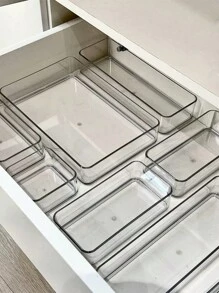 1/4 件抽屉式化妆品分隔收纳架，桌面可堆叠收纳架，梳妆台护肤品展示架，适用于存放化妆品、学习用品、其他杂物收纳，节省居家空间情人节